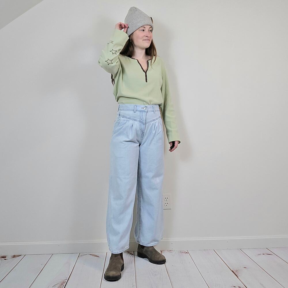 Vintage Y2K Star Waffle Thermal Henley Green Brown Large